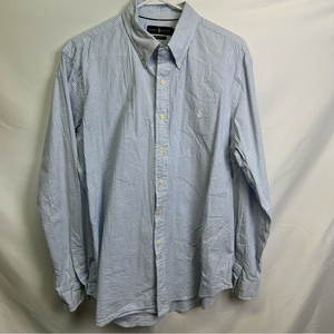 Ralph Lauren Blue & White Striped Long Sleeve Button Down Shirt Men's‎ Size XL
